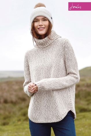 Joules Castley Cream Marl Chunky Roll Neck Jumper